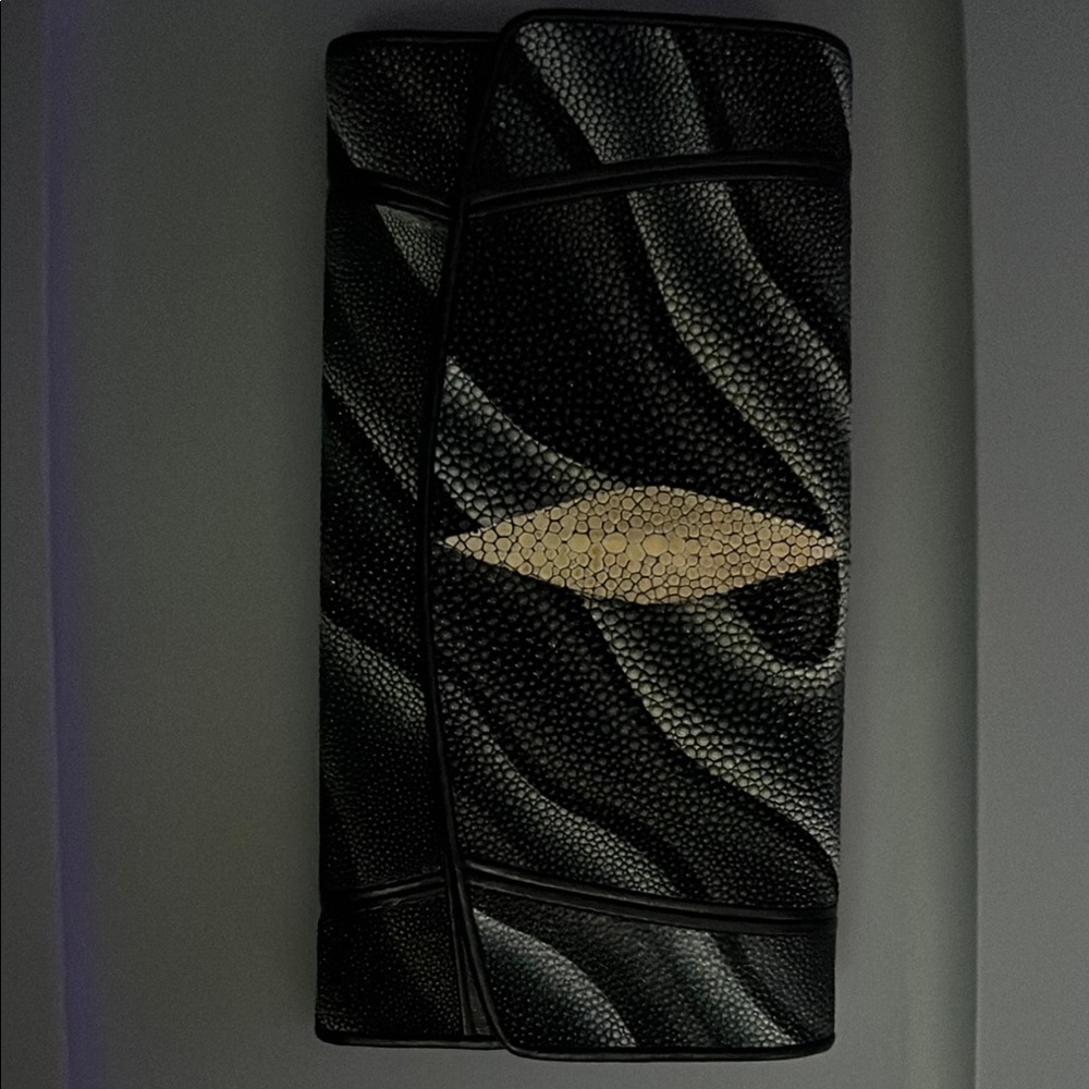 Black and Gray Textured Clutch GENUINE STINGRAY SKIN